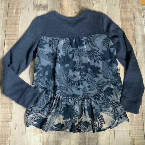 Anthropologie Vanessa Virginia Navy Blue Embroidered Lace Tulle Back Top SZ M - Picture 14 of 14